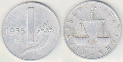 1955 Italy 1 Lira A008689